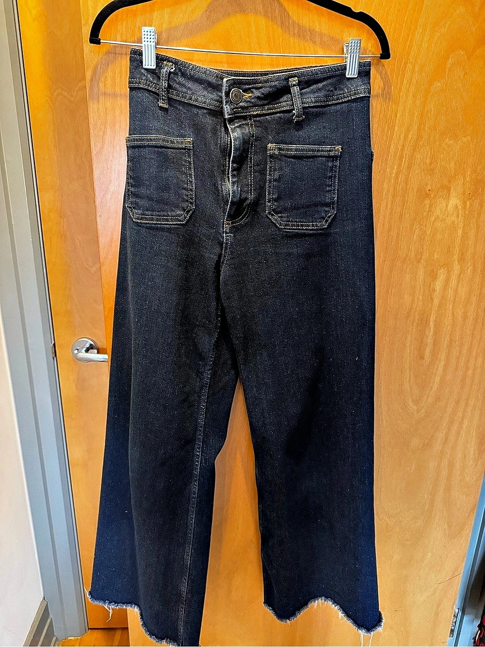 Zara The Patch Pockets Marine Straight Black Jeans Waist 6